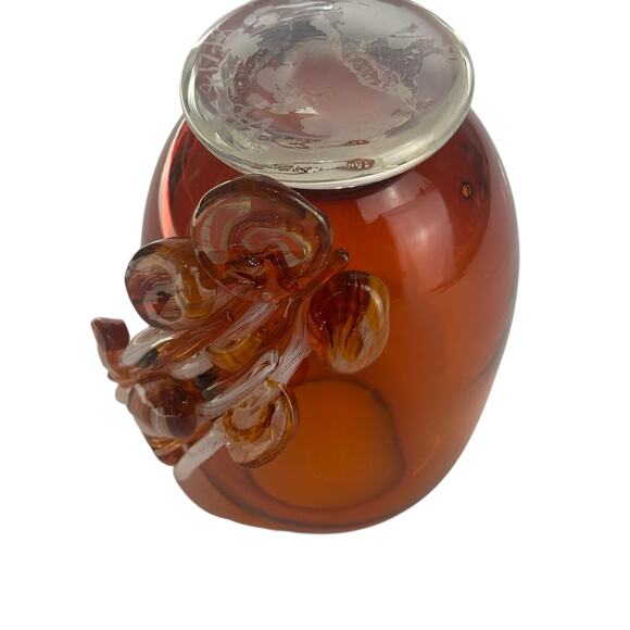 Studio Art Glass Vase Amber Swirl Applied Ribbon Abstract Signed vAB Modern 2018 - Picture 5 of 11